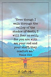 "Even though I walk through the valley of the shadow of death, I will fear no evil, for you are with me; your rod and your staff, they comfort me" (Psalm 23:4).
